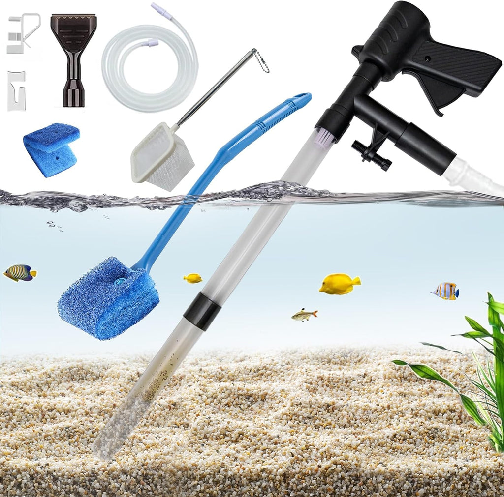 Aquarium Gravel Cleaner 15~30In with 6Ft Water Hose Fish Tank Water Changer Sand Vacuum with Skimmer Net and Long