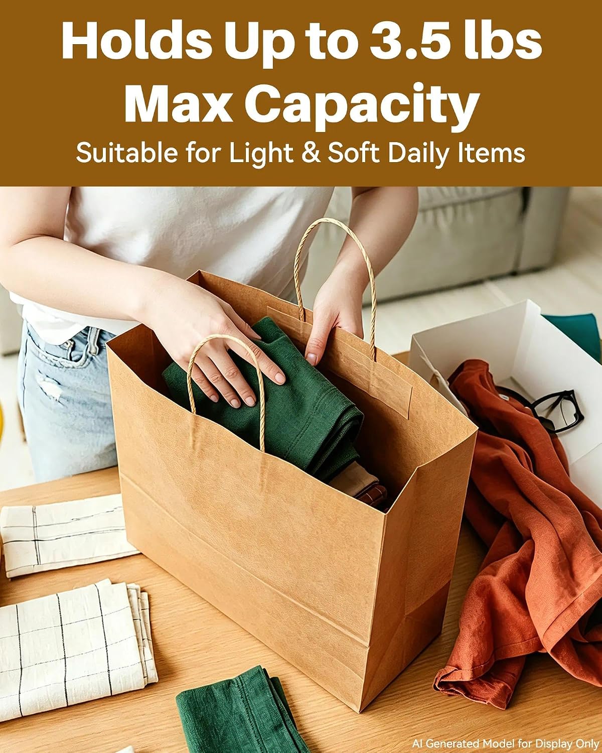40 Pack Large Brown Paper Bags with Handles, Kraft Gift Bags
