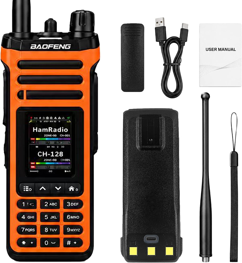 SW-9 Orange Handheld Ham Radio, Dual Band VHF UHF, NOAA Receive | Bluetooth App Programming with OLA Radio, Full-Band