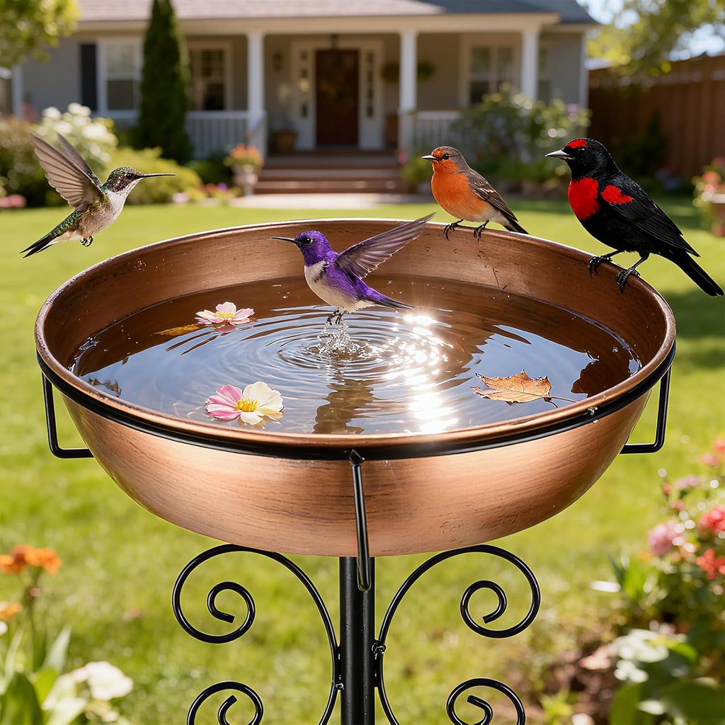 3" Deep 43" Tall Metal Bird Bath for Outside, Birdbath for Outdoors