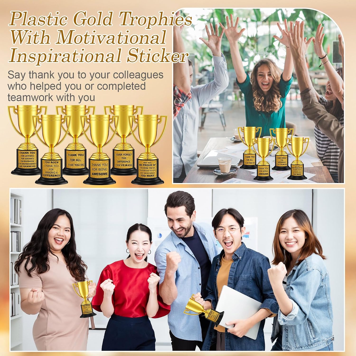 24 Pcs Mini Trophies Awards Plastic Gold Trophy Cups Party Favors Adults Metal Trophy with Stickers for School