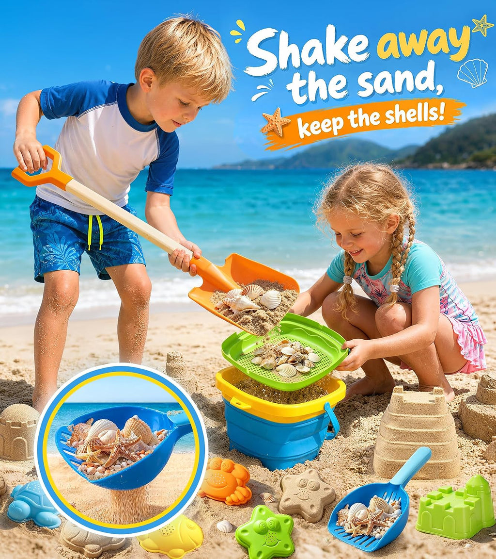 Collapsible Beach Sand Toys for Kids, Sandbox Toys Summer Travel Essentials | Includes Bucket, Sand Shovel, Beach
