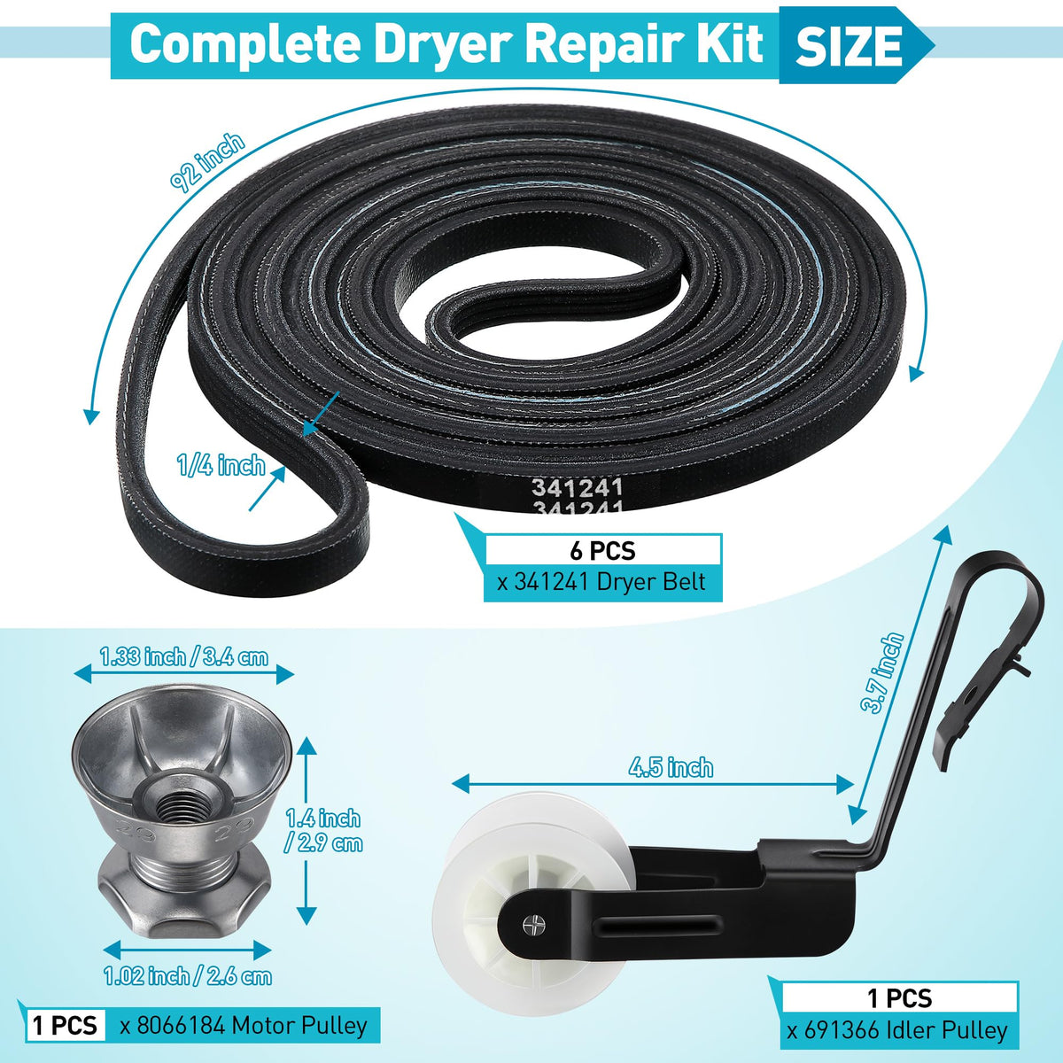 8 Pcs 8066184 Dryer Motor Pulley & Belt & Idler Compatible with Whirlpool
