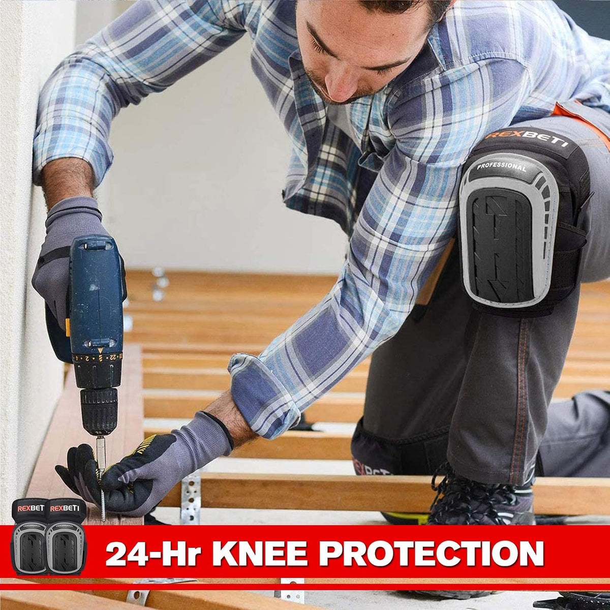 Knee Pads for Men, Anti-slip Construction Gel Knee Pads for Work | Heavy Duty Cap, Comfort Thick Gel Foam Pad, Stay