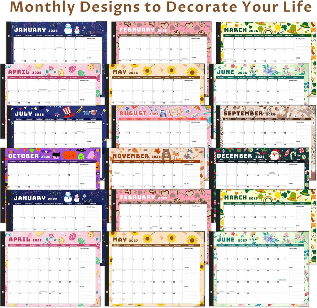 Desk Calendar 2026-2027, Large 22"x17", 18 Months from January 2026 to June 2027, Desktop Calendar with Plastic Cover