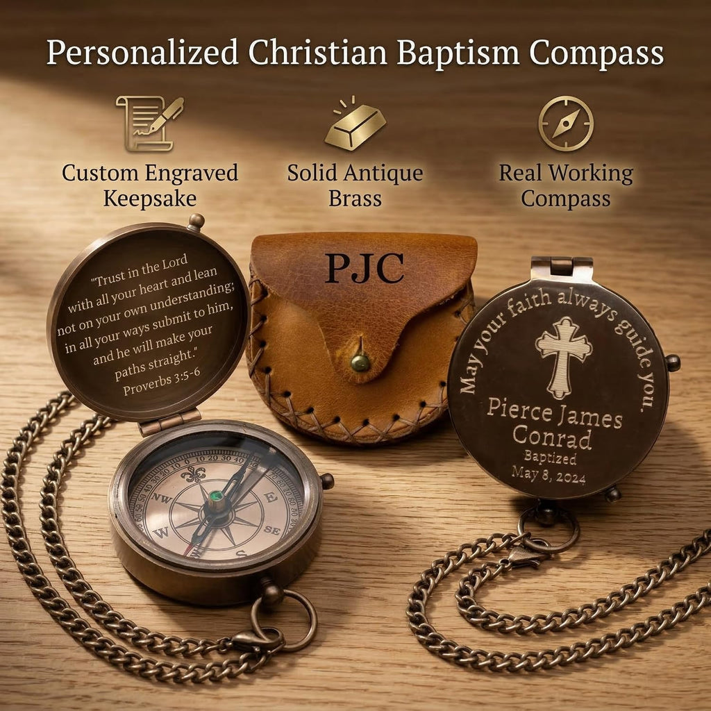 Personalized Baptism Gifts for Boys – Custom Engraved Christian Compass
