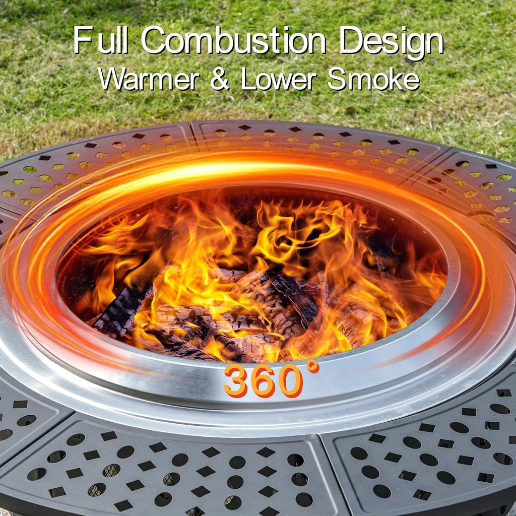 42 Inch Smokeless Fire Pit with 2 Grills, Large Firepits for Outside