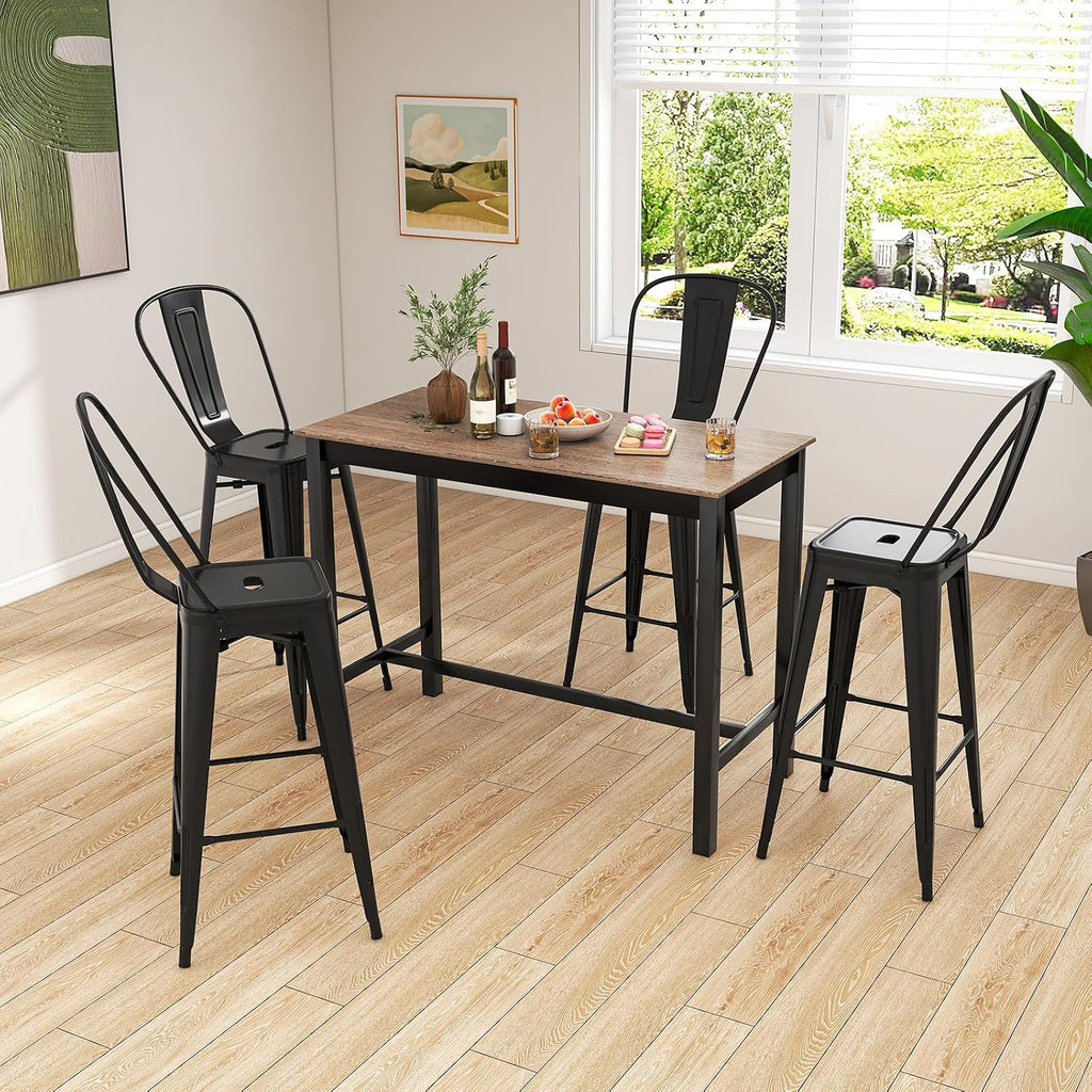30 Inch Stackable Metal Bar Stools Set of 4 with High Backs, Black