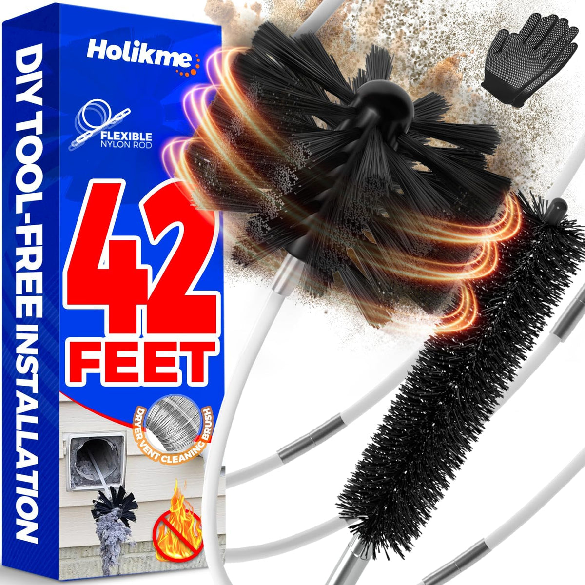 Dryer Vent Cleaner Kit - 42Ft Flexible Lint Brush for Deep Cleaning