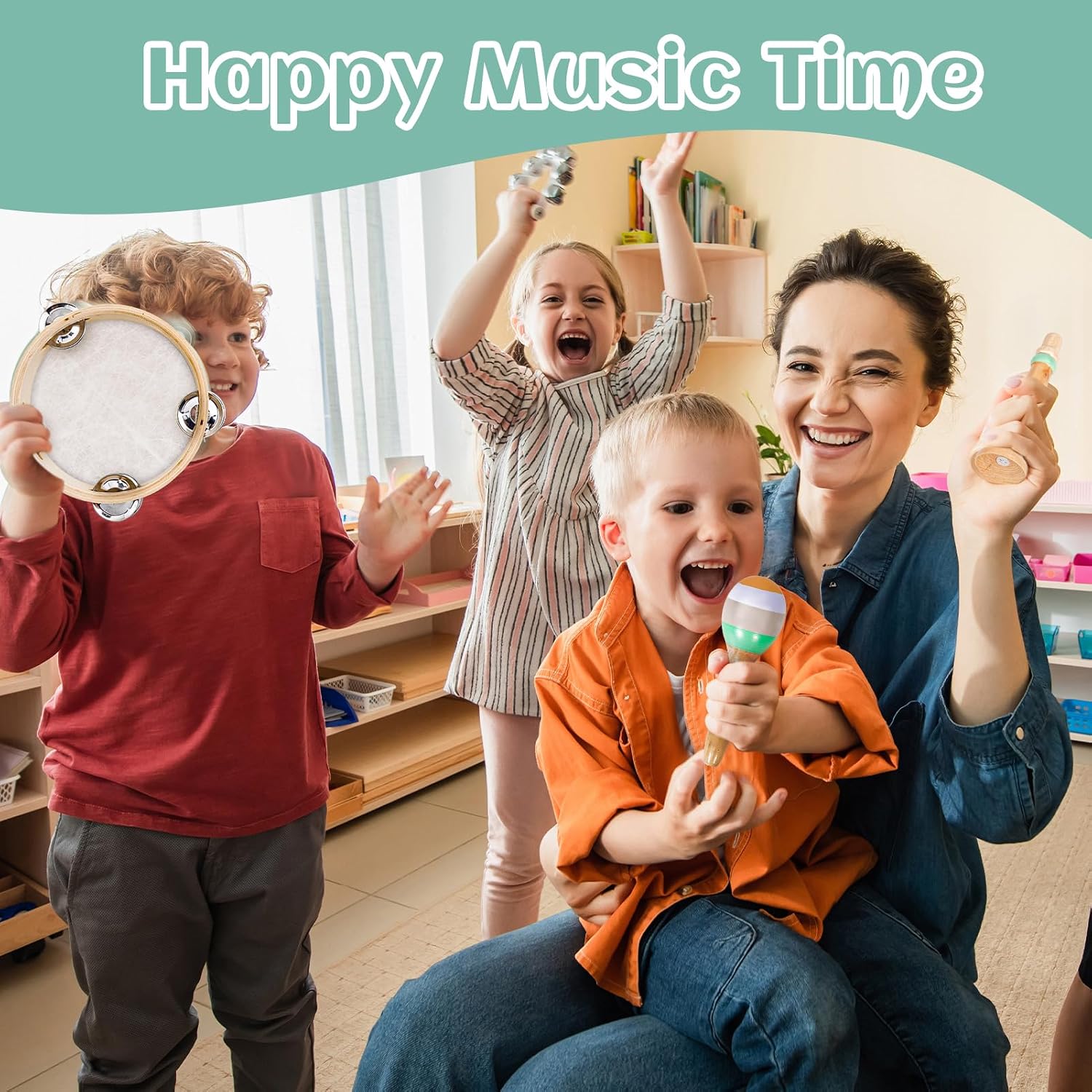 Kids Musical Instruments Set, Neutral Colors Wooden Montessori Toys | Percussion Instruments Set with Modern Boho