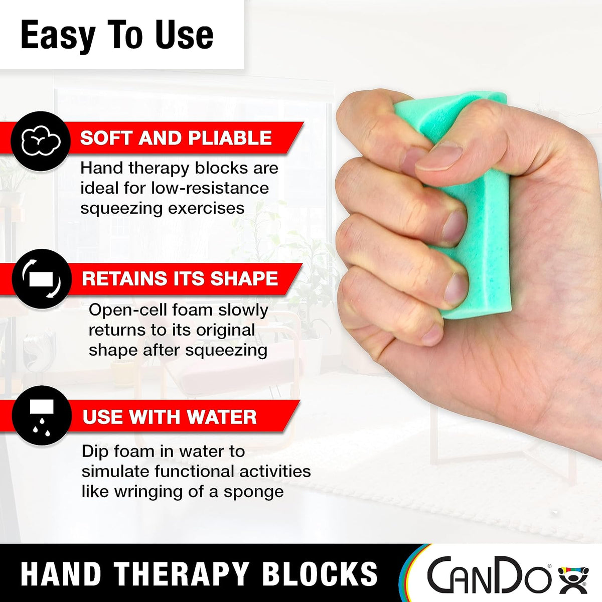 Hand Therapy Blocks - Extra-Soft Through Firm), Pack of 12 - Grip Strengthening Foam Hand Exercise Tools for Physical
