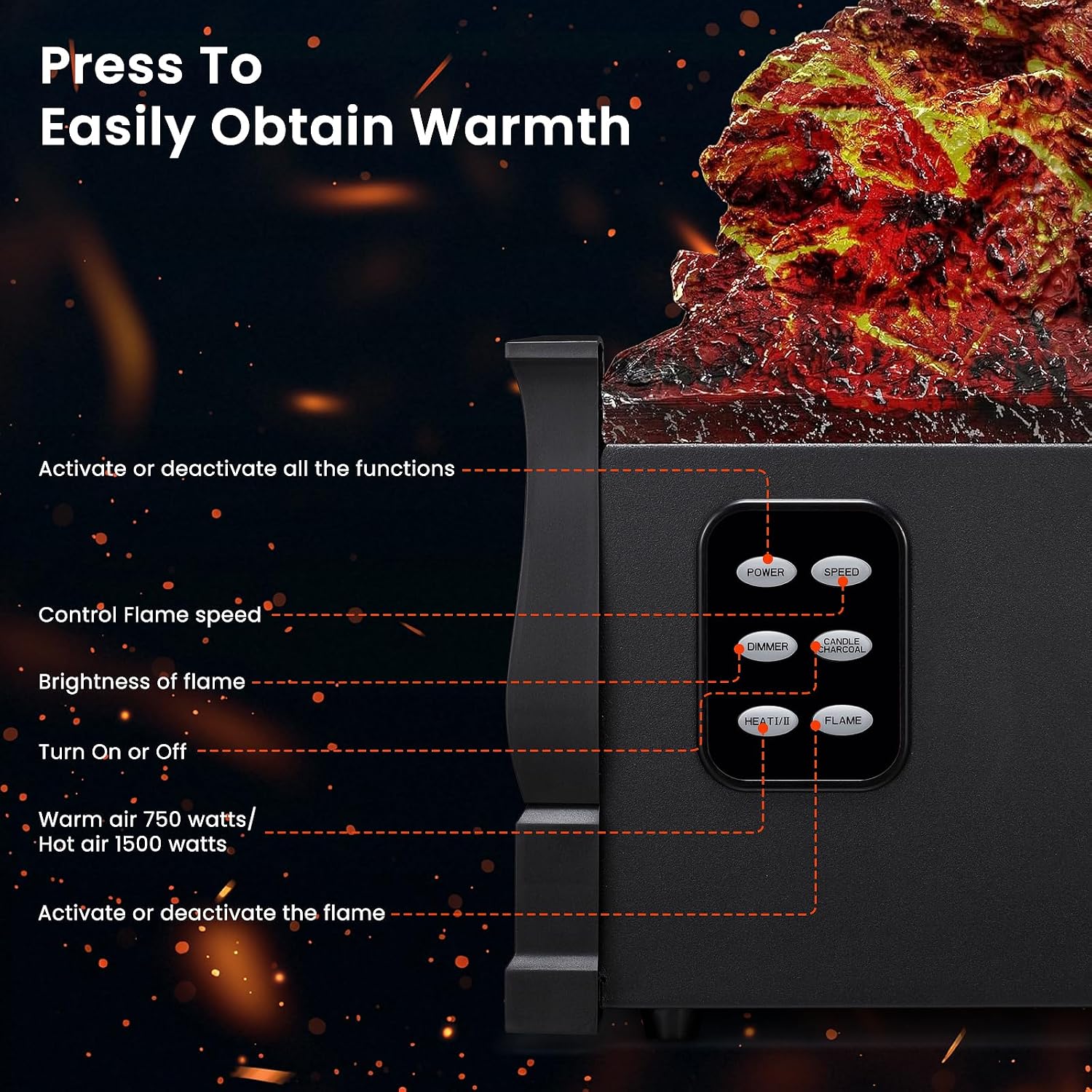 21" Electric Fireplace Insert — Realistic 3D Flame, 750W/1500W Heat, Remote Control, Timer & Safe Overheat Protection
