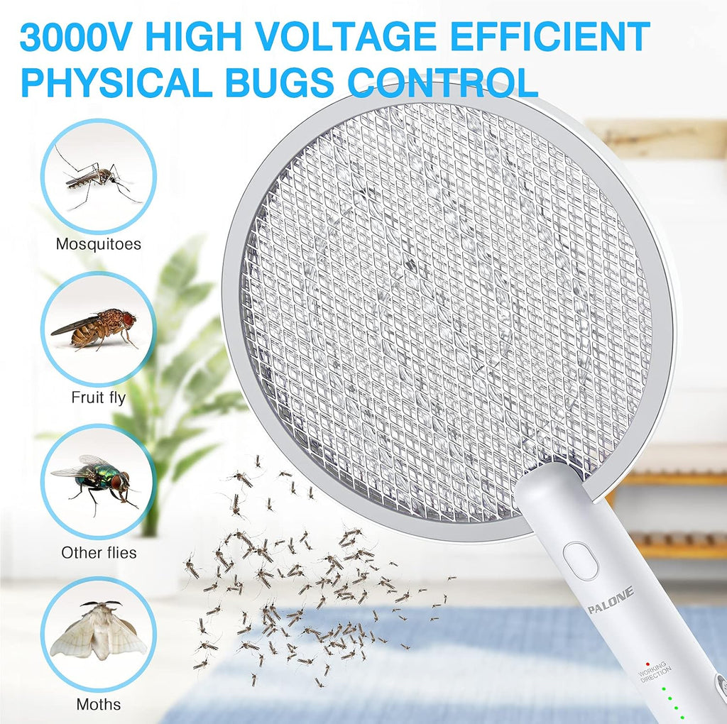 Electric Fly Swatter 4000V, 2 in 1 Bug Zapper Racket Indoor Outdoor | 3-Layer Safety Mesh, USB Rechargeable Base Fly