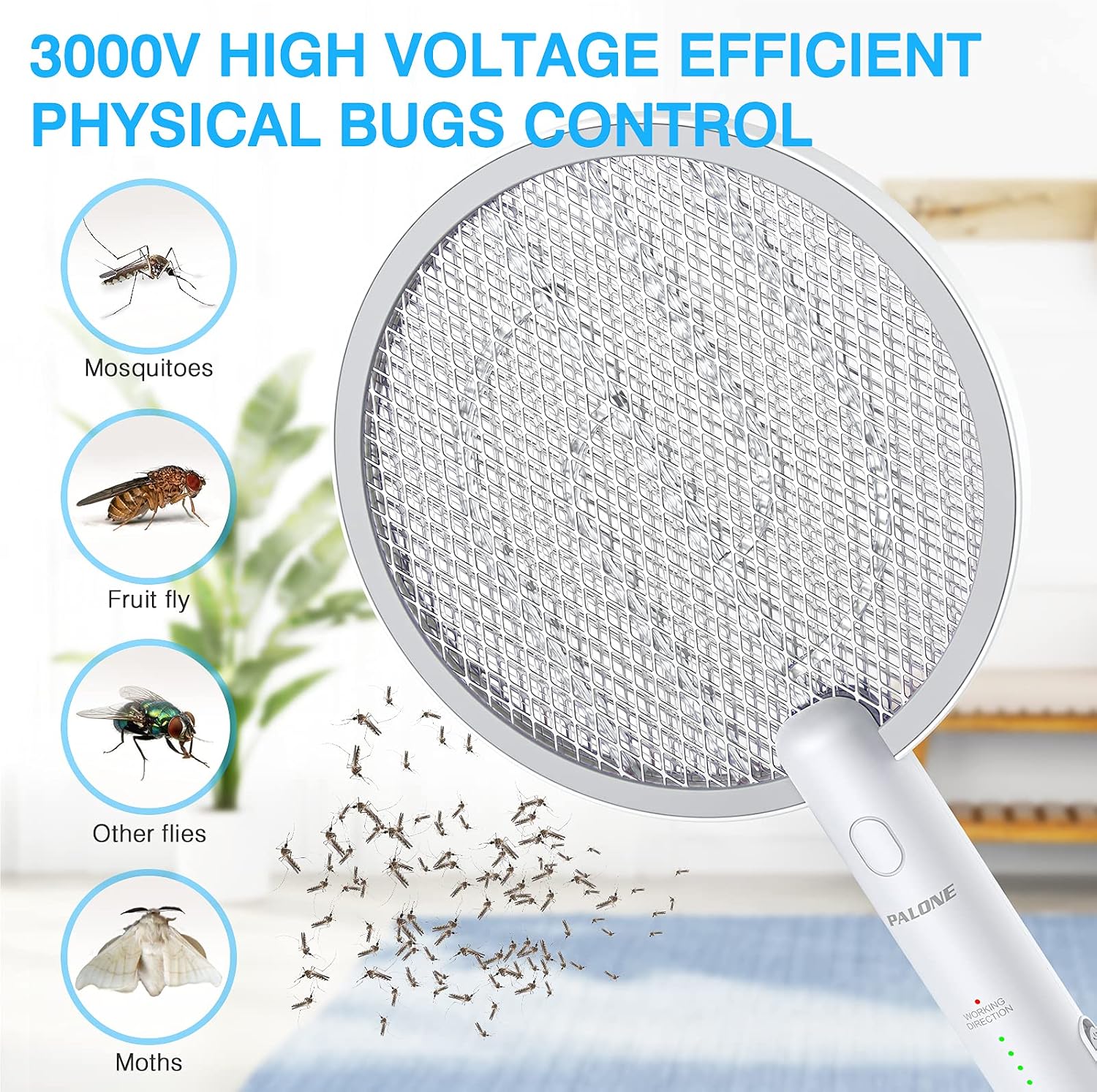 Electric Fly Swatter 4000V, 2 in 1 Bug Zapper Racket Indoor Outdoor | 3-Layer Safety Mesh, USB Rechargeable Base Fly
