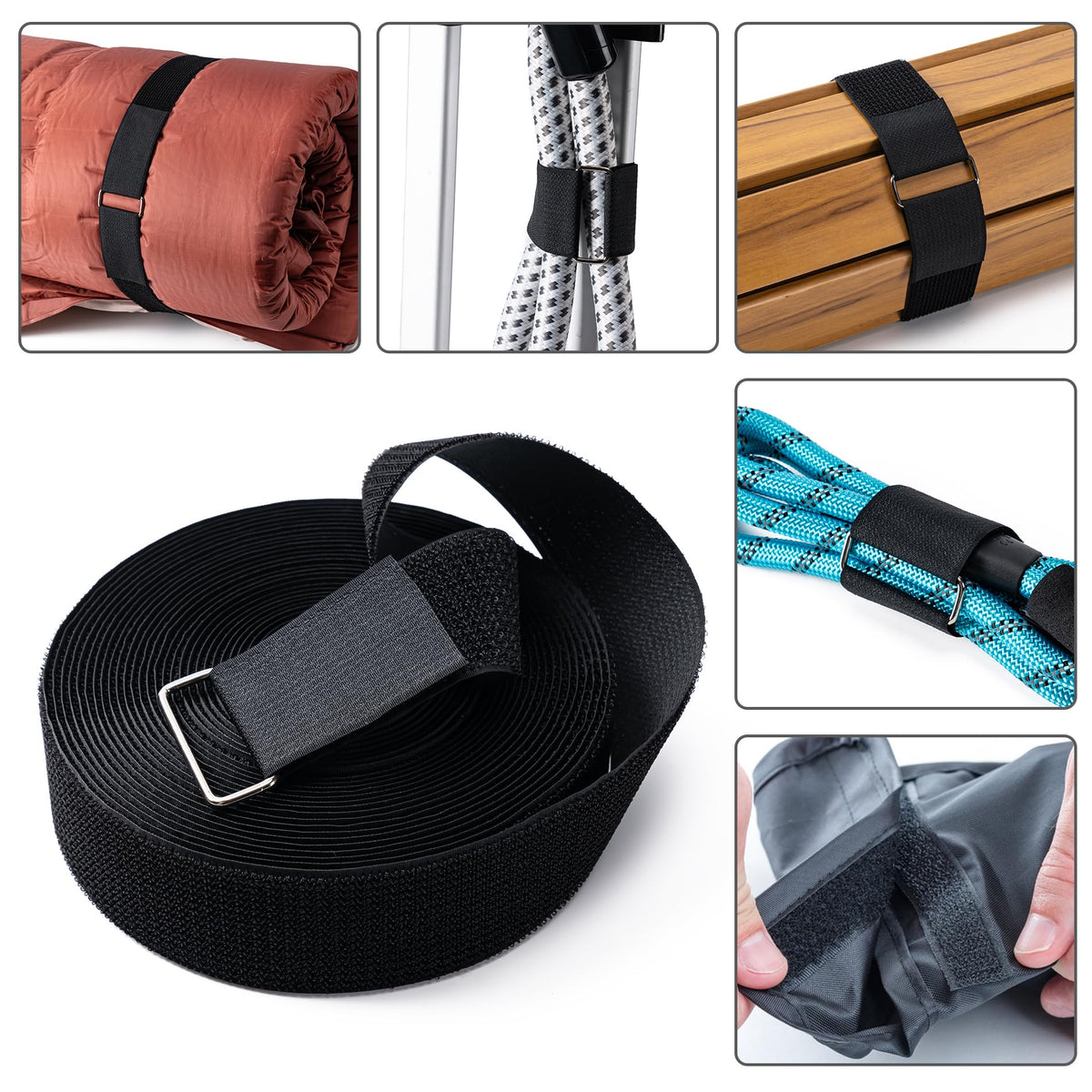 2" x16Ft Hook and Loop Straps with 12 Metal Buckles，Black
