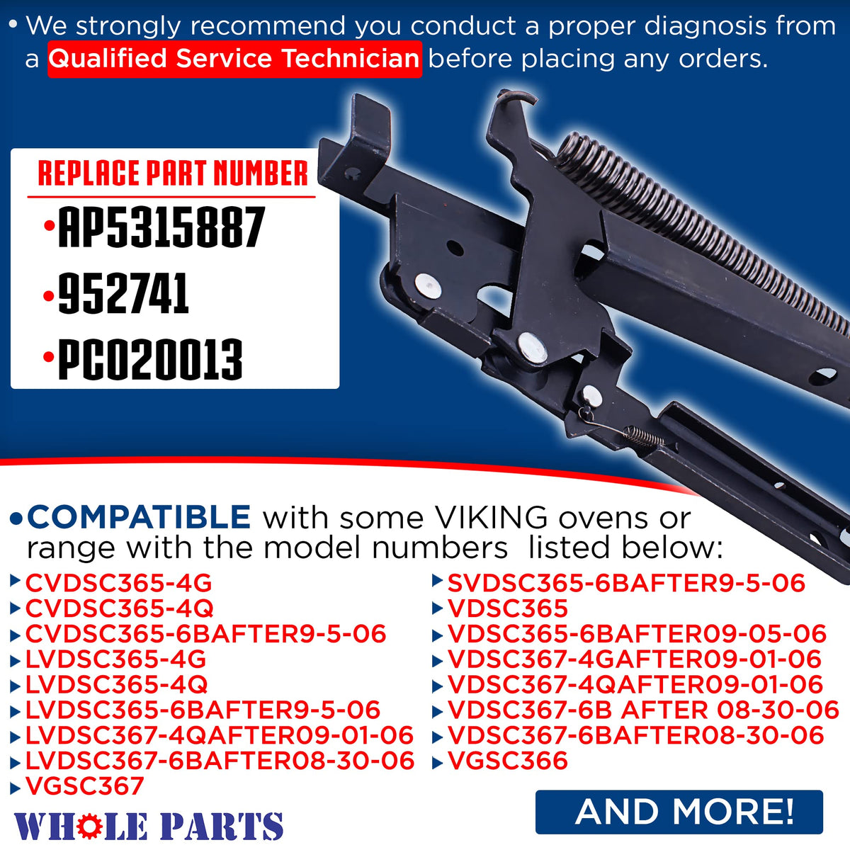 Whole Parts Upgraded Range Door Hinge Assembly Part# PC020126