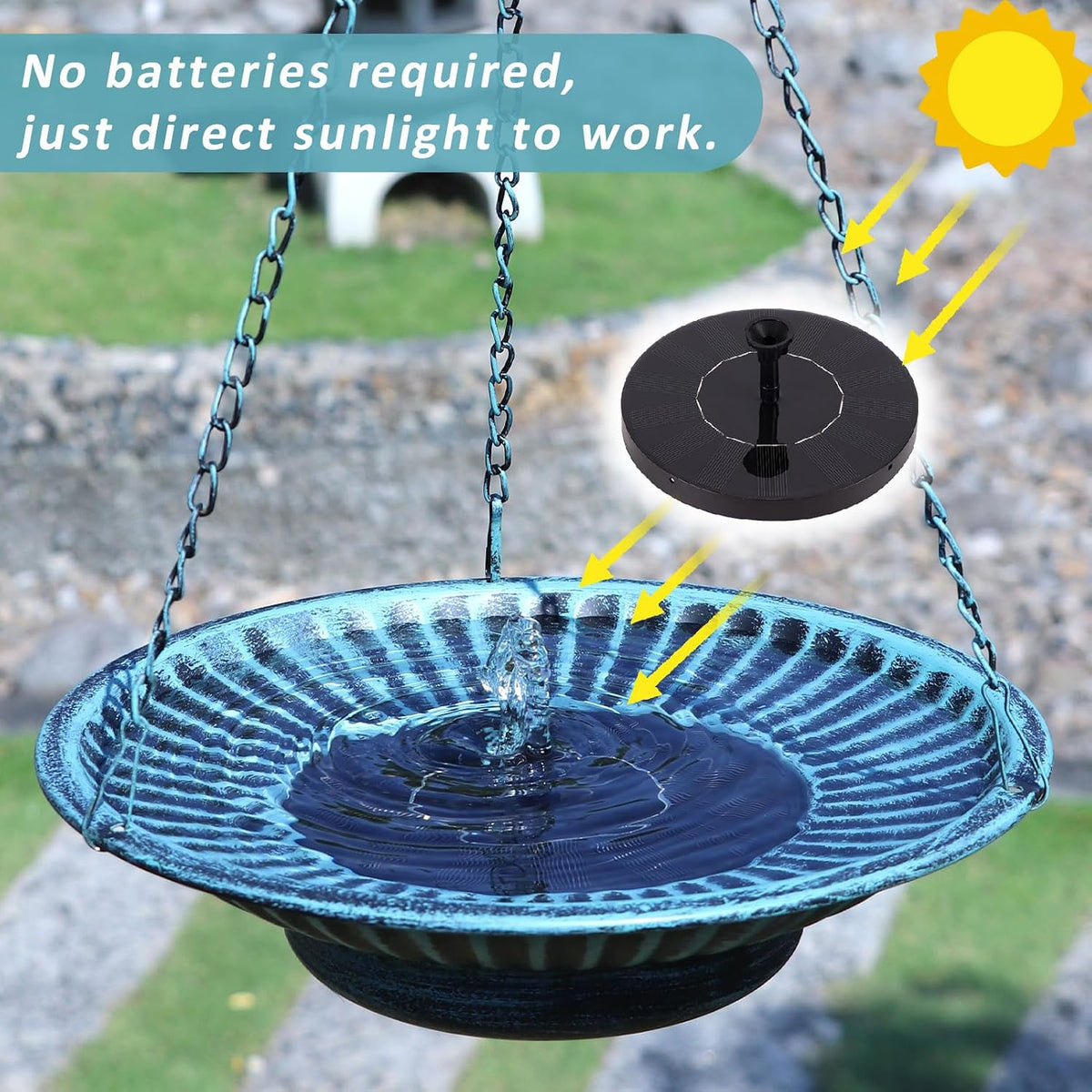 12" Hanging Solar Bird Bath, Metal Solar Bird Bath Fountain (Blue)