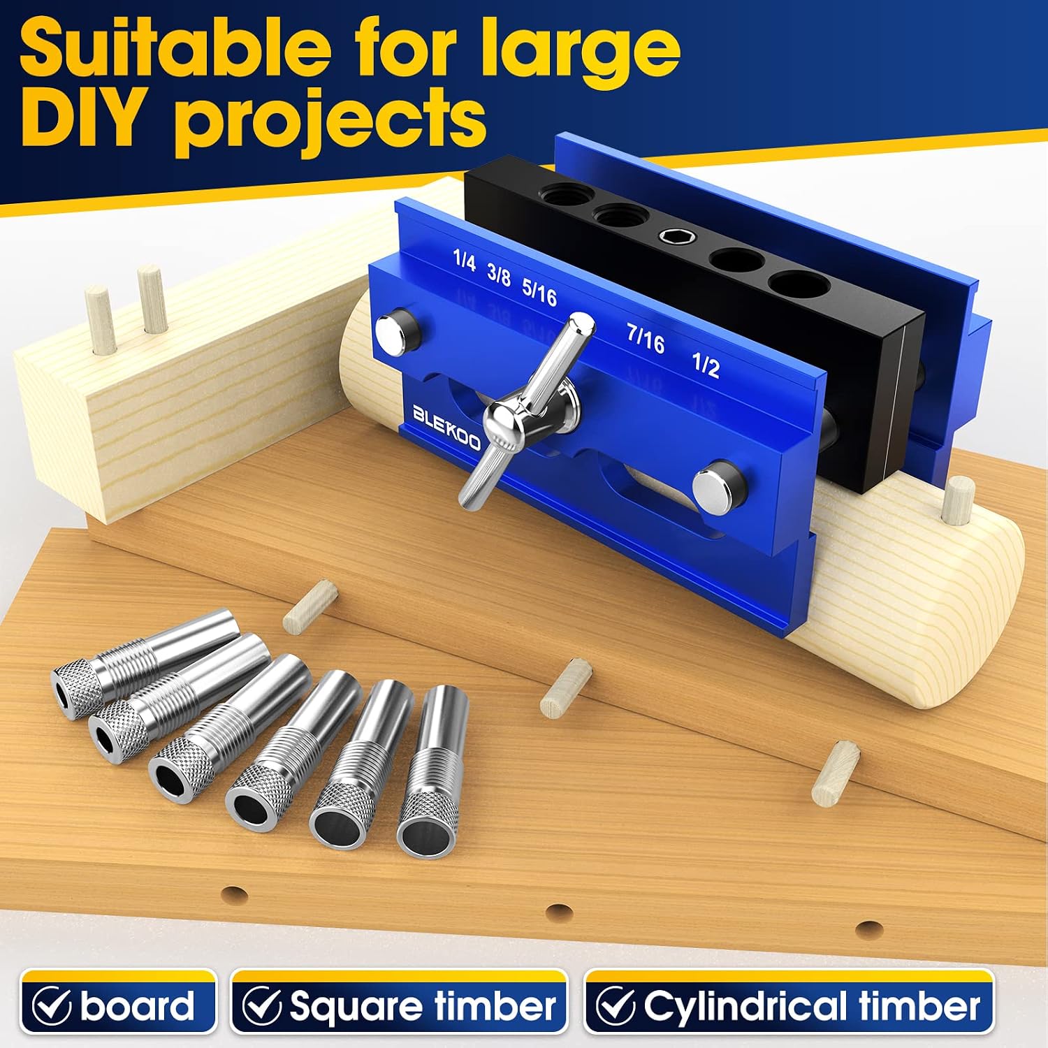Self Centering Doweling Jig Kit, Drill Jig For Straight Holes Biscuit Joiner Set With 6 Drill Guide Bushings