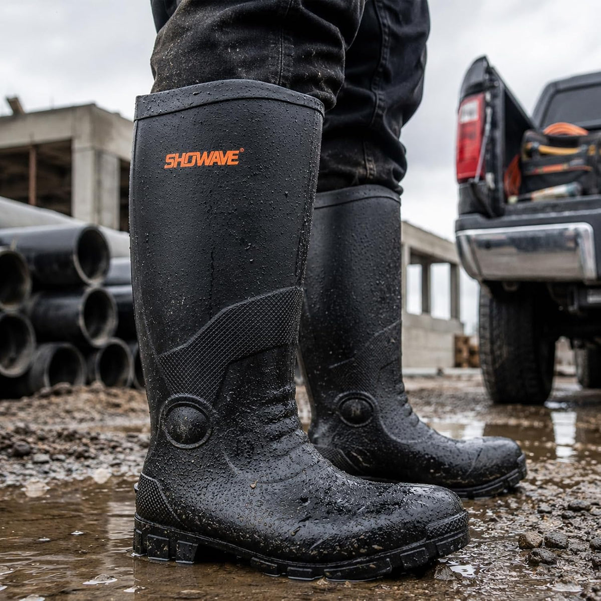 Steel Toe Rubber Work Boots for Men Waterproof Rain Boots | Safety Toe, Puncture-Proof & Oil Resistant Sole