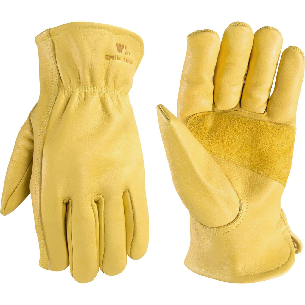 Men's Work Gloves, Cowhide Leather, Reinforced Palm, Large