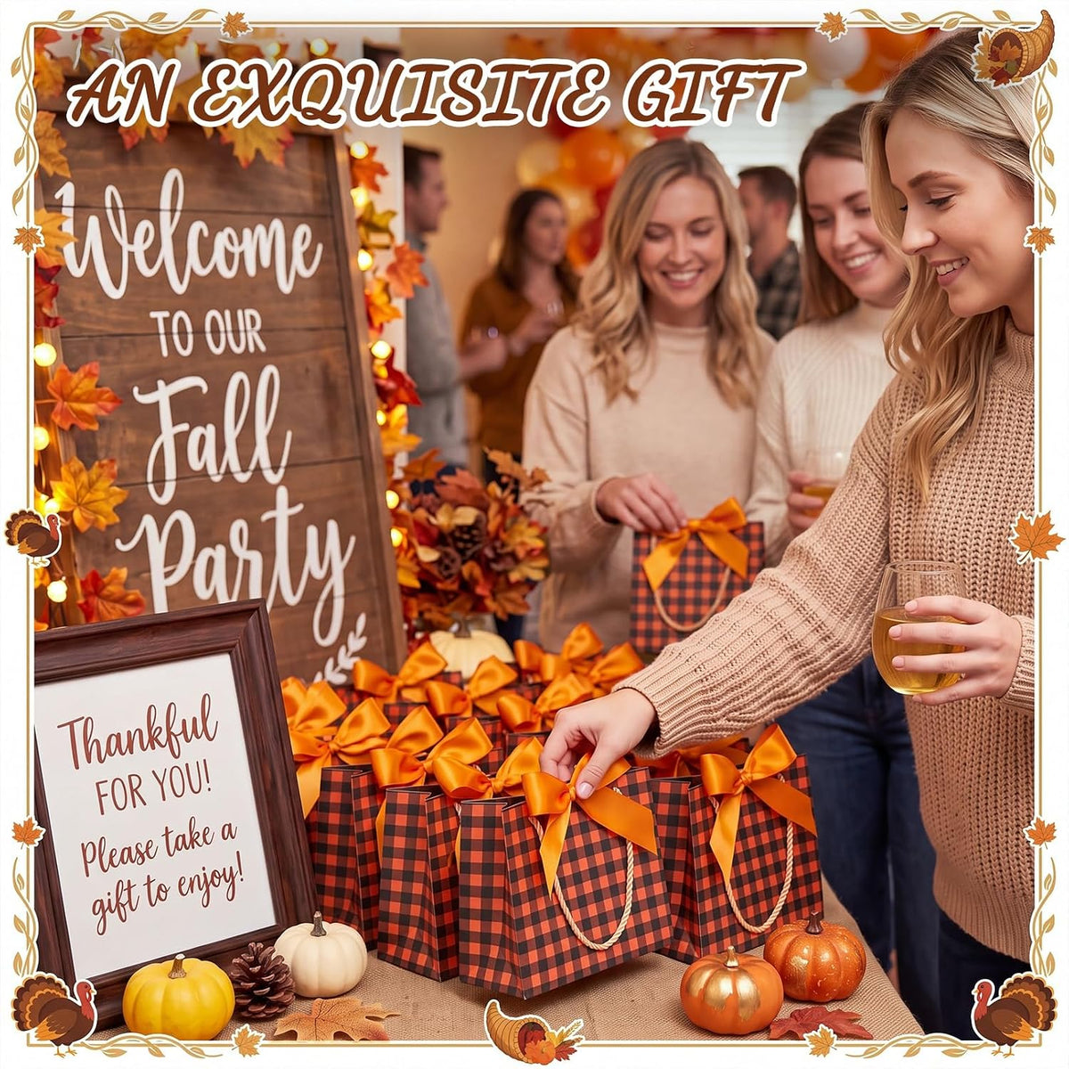 50 Pcs Small Fall Paper Gift Bags with Handles, Orange & Black