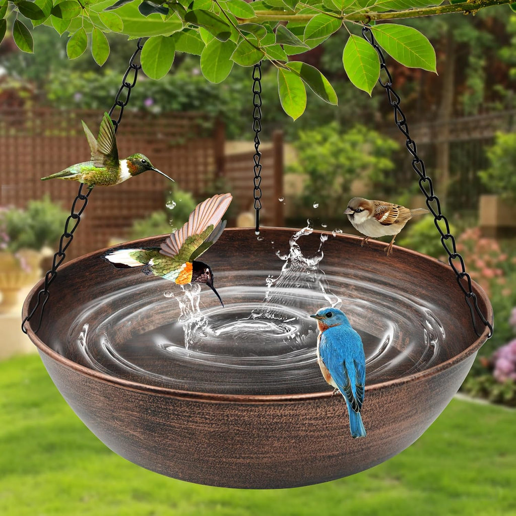 13" Metal Hanging Bird Bath with Chains and Hook
