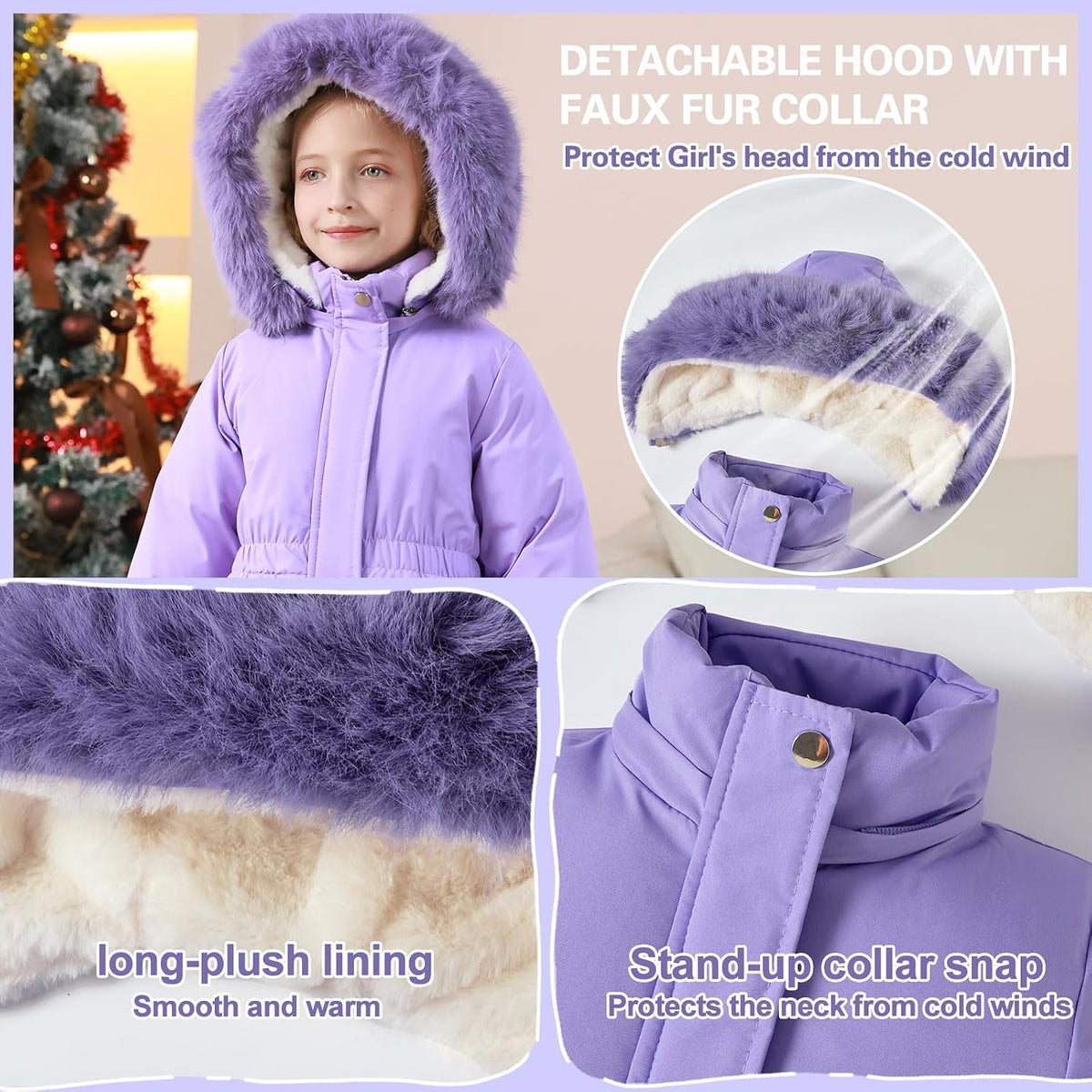 5-12 Years Girls Winter Coat Long Puffer Jacket Outwear Warm Quilted Coats Parka Kids Removable Hood Fleece Inner
