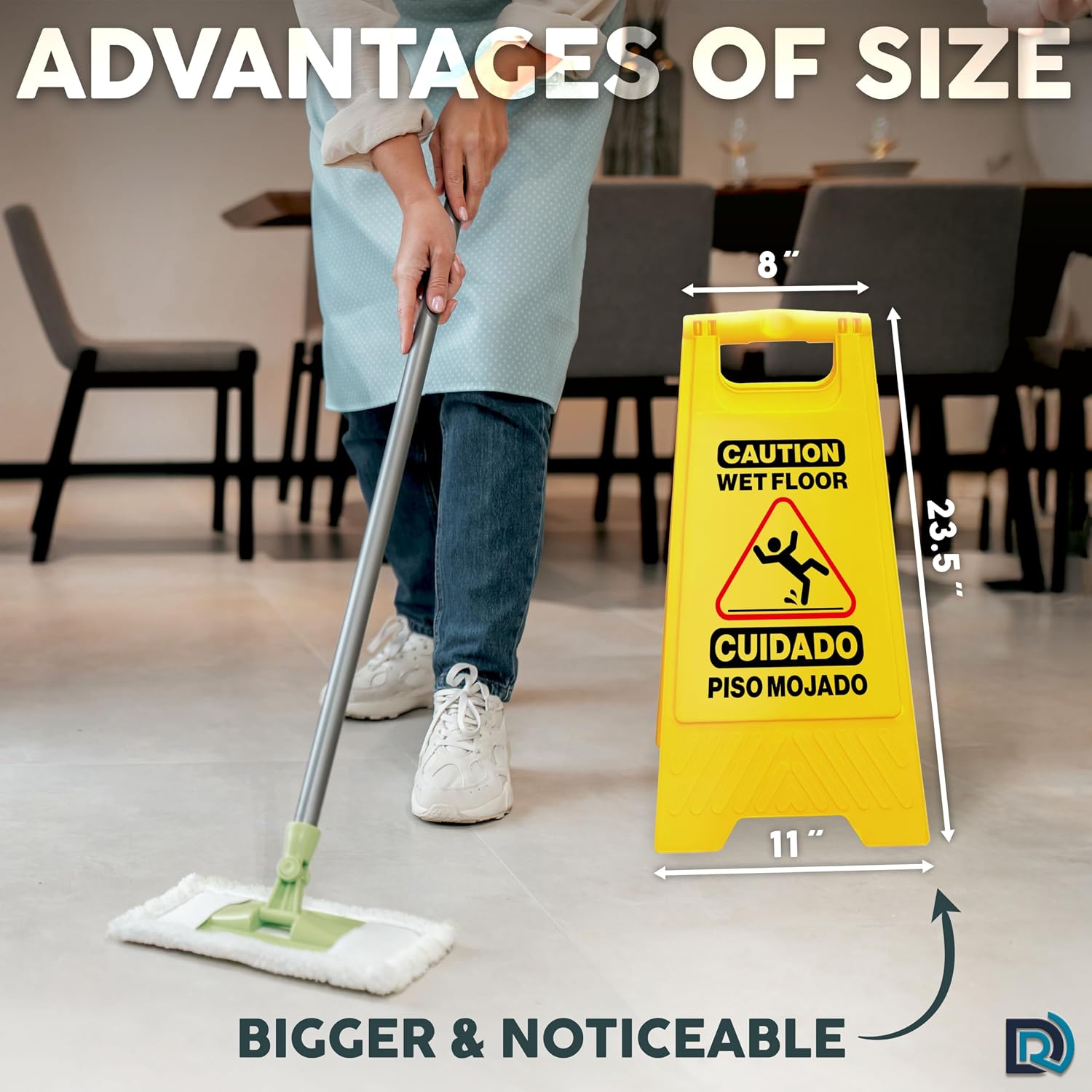 Caution Wet Floor Sign, 24 Inch Folding A Frame, Bilingual, 2 Pack | Bright Yellow Double Sided Warning Sign for