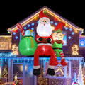 8FT Santa Claus Sitting on the Roof Christmas Inflatable Decoration with LED Lights, Suitable for Holiday Celebration