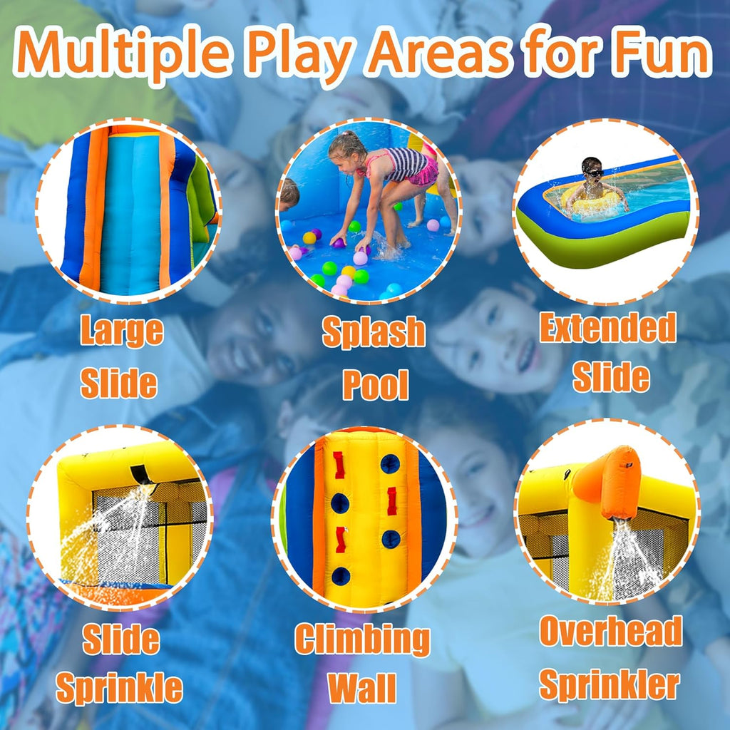 6 in 1 Inflatable Water Slide Bounce House, 15.3x9.5x7.9FT 300LBS Weight Limit, Wet Dry Outdoor Water Park with