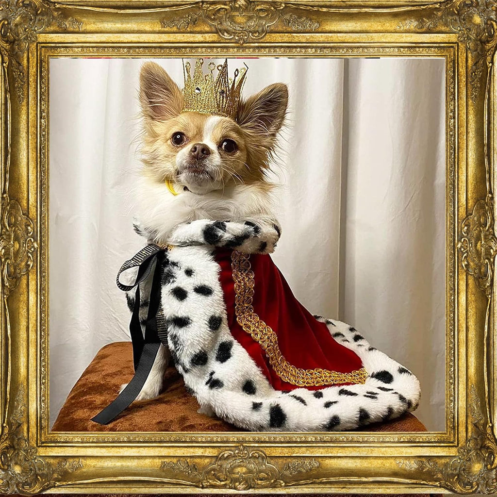 Pet Cloak King Dog Cape Robe Cute Halloween Christmas Cat Costume Queen Clothes Lux Fur Royal Cape Prince Princess