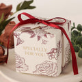 50pcs Rose Party Favor Boxes, 2.75 x 2.75 x 2.75 Inch Wine Red Candy Boxes with Ribbons for Wedding Bridal Baby