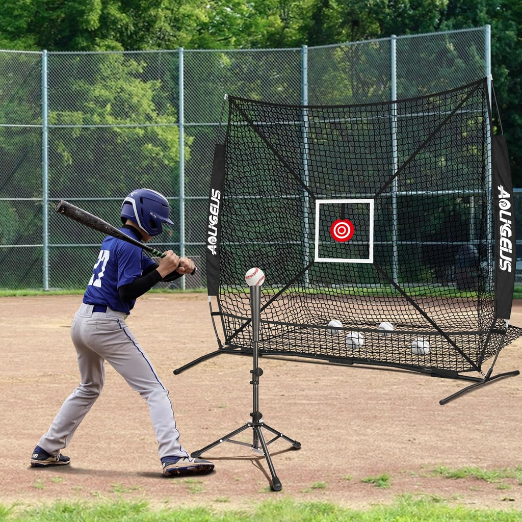 6'x6' Baseball Softball Pitching Net Practice Net,Batting Tee | Baseball Pitching Net with Batting Tee Strike Zone