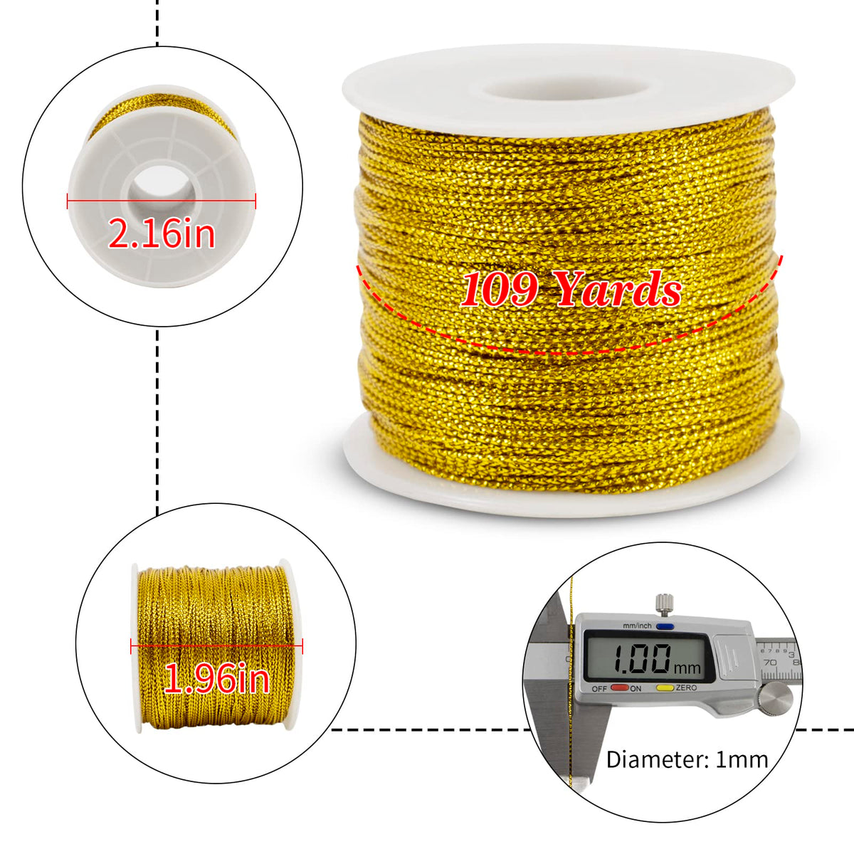 Metallic Bakers Twine, 109 Yards Gold Twine for Crafts Christmas Twine Ornament String Decorative Glitter Gold String