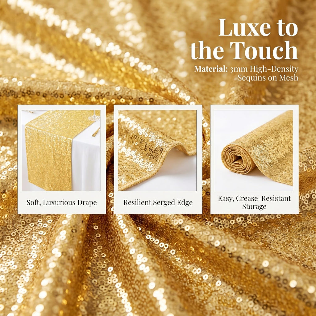 Gold Sequin Table Runner 12x108 Inch Fall Wedding Party Home Tablecloth