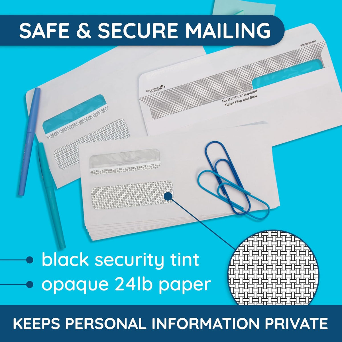 500#10 Double Window Security Envelopes, Flip & Seal