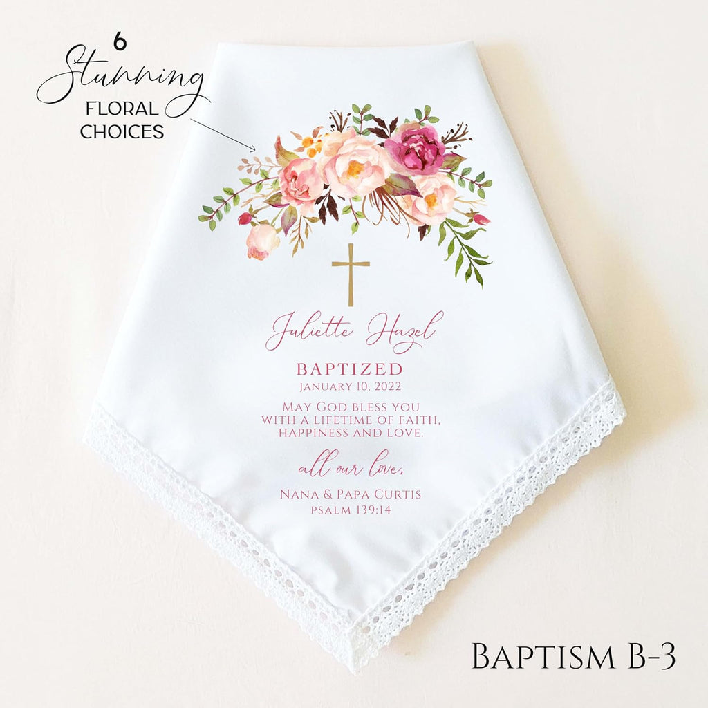 Baptism Gift for Girl, Baby Girl | Christening | Personalized Baptism Handkerchief | Catholic Baptism Gift | Baptism