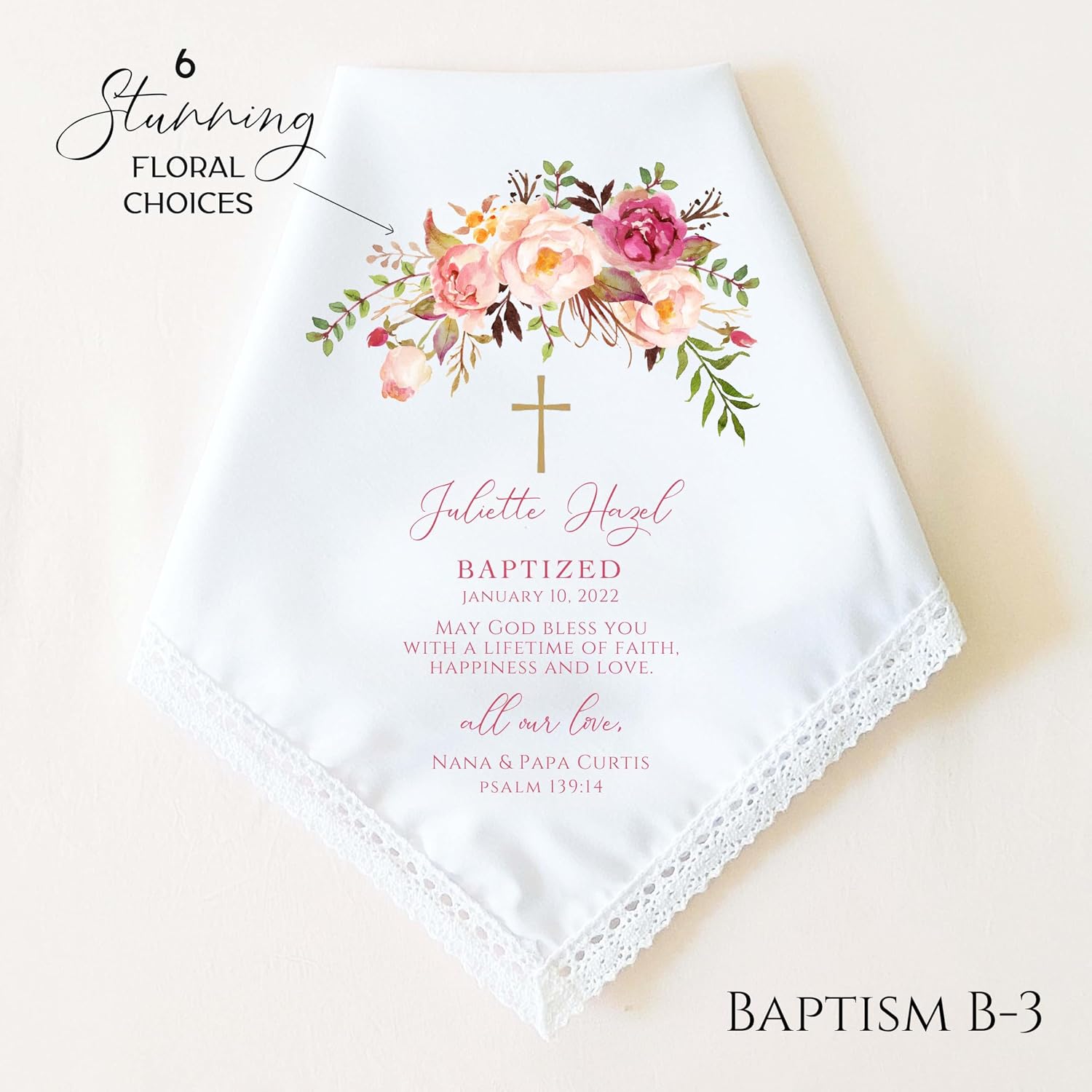 Baptism Gift for Girl, Baby Girl | Christening | Personalized Baptism Handkerchief | Catholic Baptism Gift | Baptism