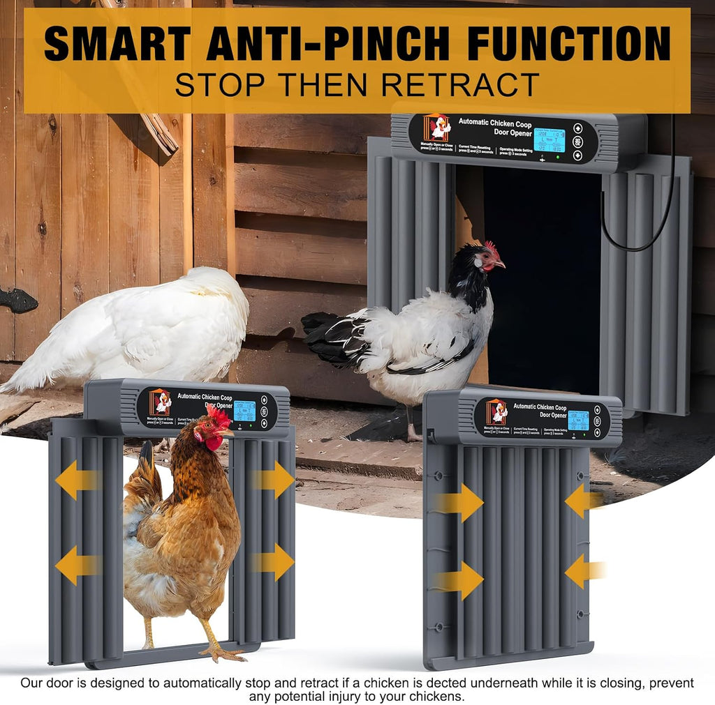 Automatic Chicken Coop Door, Extra Large Size, Anti-Pinch Design,Programmable Timer & Light Sensor Modes, Large LCD