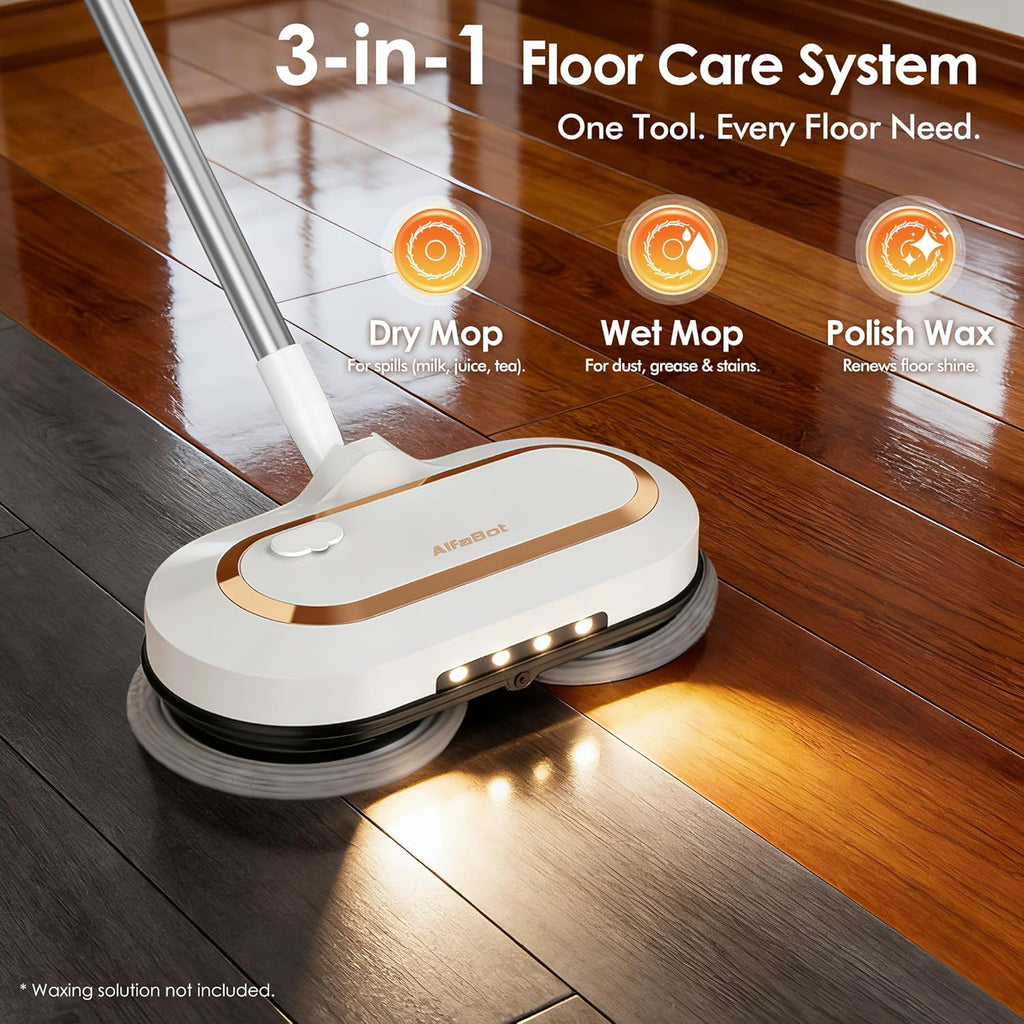 Cordless Electric Mop for Floor Cleaning, Dual Spin with LED Headlight, Water Spray, Long-Lasting Battery
