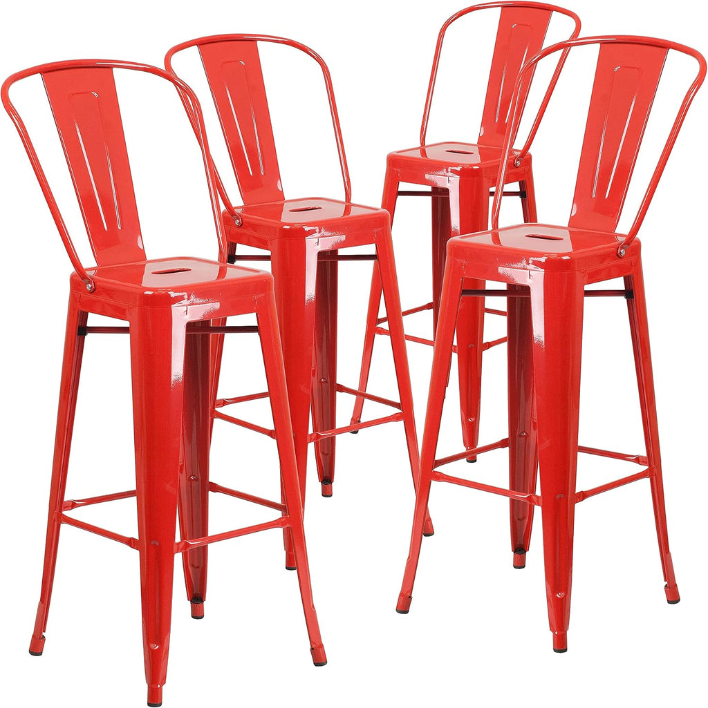 Commercial 30 in Metal Indoor/Outdoor Barstool, Red, 4-Pack