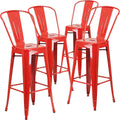 Commercial 30 in Metal Indoor/Outdoor Barstool, Red, 4-Pack