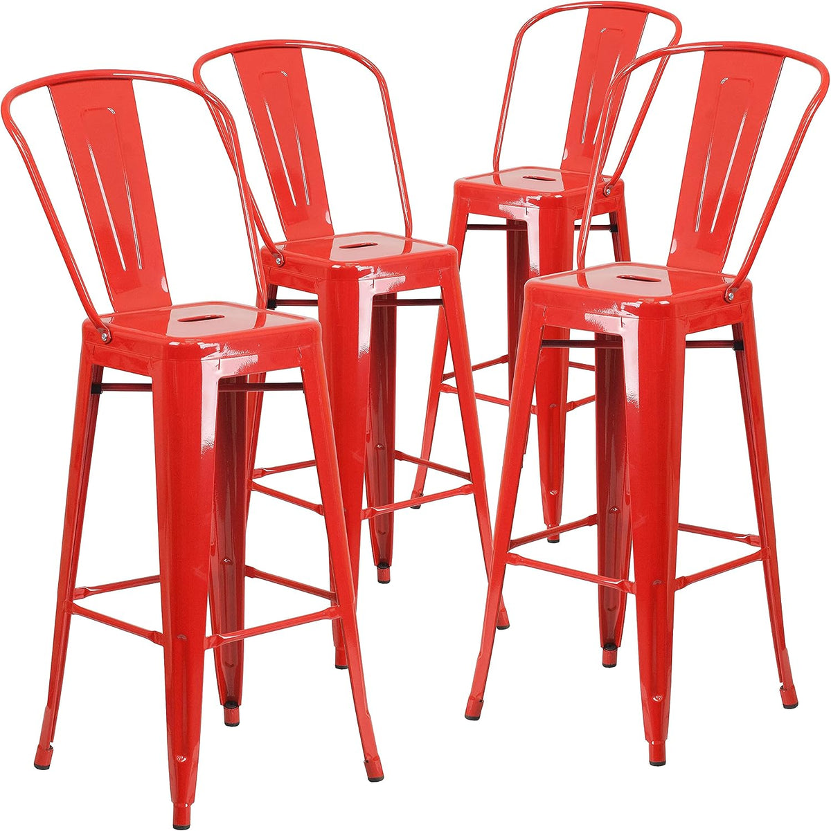Commercial 30 in Metal Indoor/Outdoor Barstool, Red, 4-Pack