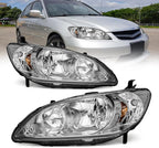 for 2004-2005 Honda Civic Headlights Assembly Chrome Pair