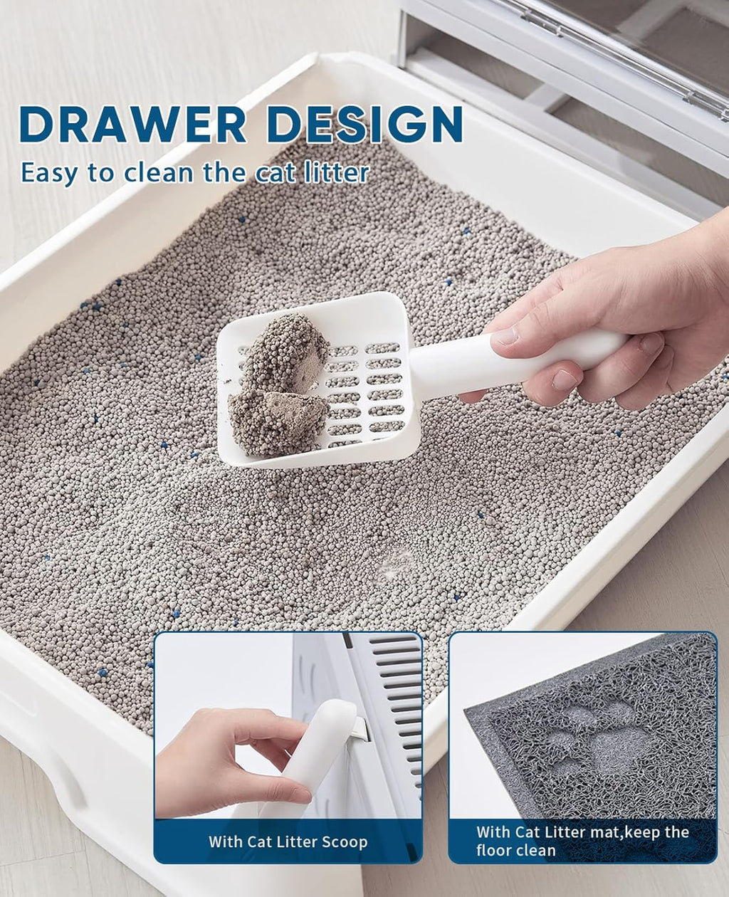 Cat Litter Box with Litter Mat and Scoop, Large Covered Litter Box with Lid, Enclosed Kitty Box, Front Entry Top