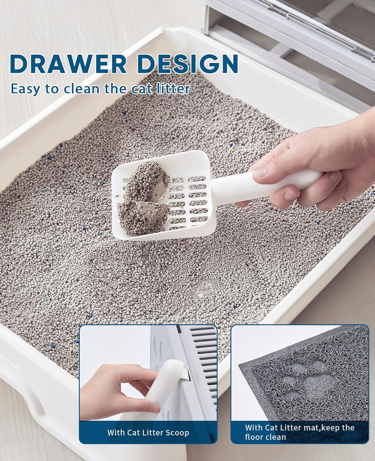 Cat Litter Box with Litter Mat and Scoop, Large Covered Litter Box with Lid, Enclosed Kitty Box, Front Entry Top