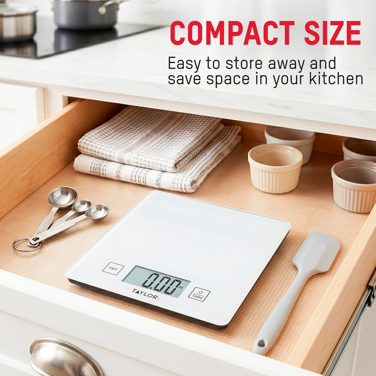 Compact Glass Kitchen Food Scale, 11 lb Capacity Digital Scale for Baking, Cooking, Meal Prep, Portion Control, Thin
