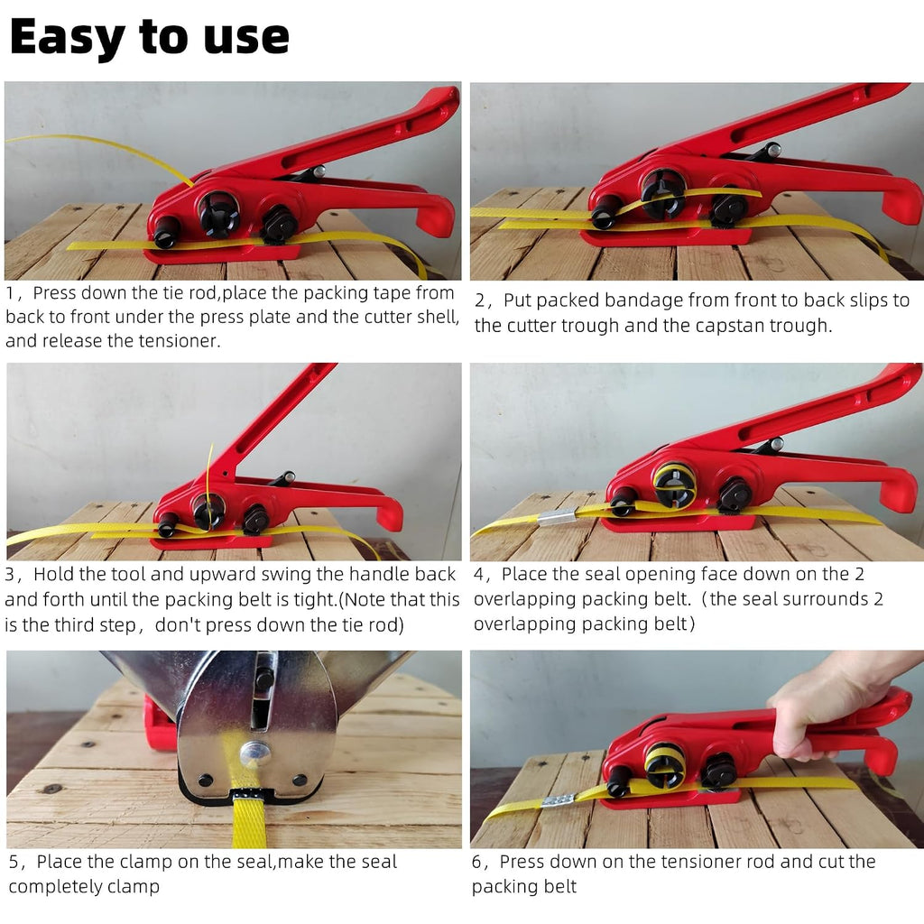Banding Strapping Kit - Pallet Packaging Strapping Tool with Sealer Tools, 328' Length x 1/2" Wide, 100 Metal Seals