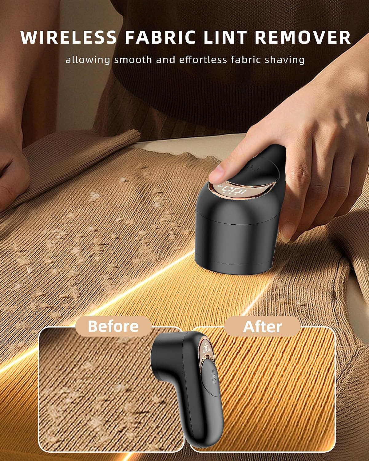 Fabric Shaver Lint Remover for Clothes, Portable Sweater Defuzzer | Rechargeable with LED Display, 3 Speeds, 2 Extra
