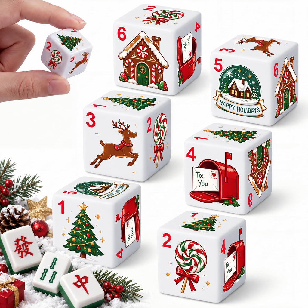 6 Pcs Christmas Mahjong Dice, 25mm Acrylic Game Dice